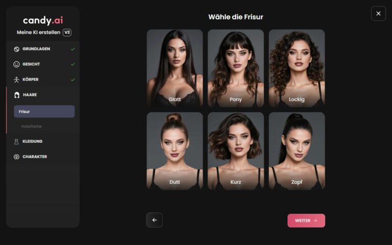 Candy AI Builder, Frisur und Haarfarbe