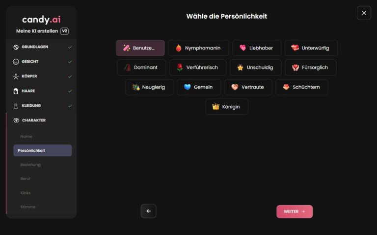 Candy AI Builder, Pers&ouml;nlichkeit und Stimme