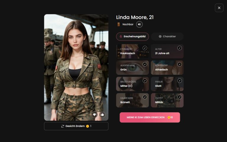 Fertiger Custom-Charakter Linda Moore auf Candy AI