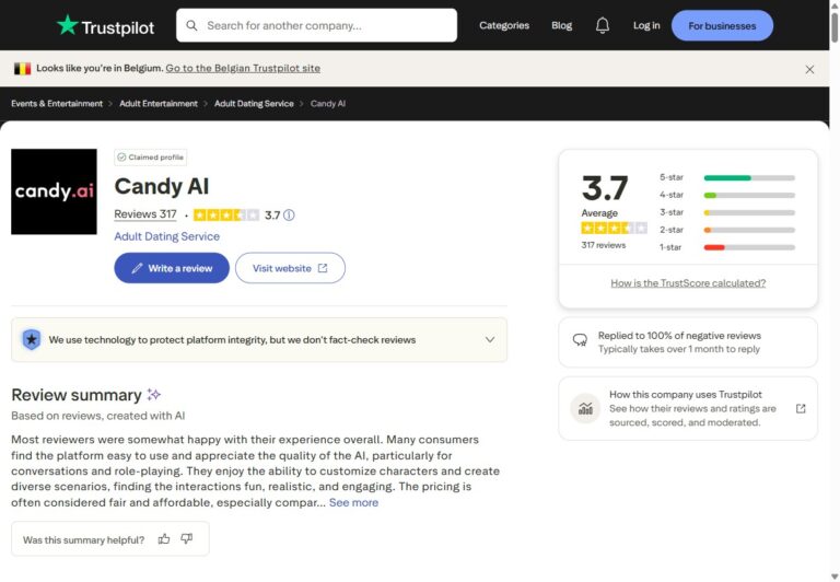 Candy AI Trustpilot TrustScore 3,7 aus 317 Bewertungen