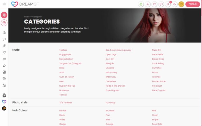 DreamGF Categories Fetisch und Posen Tags