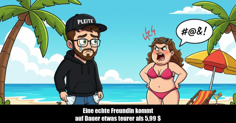 Niklas pleite mit PLEITE-Cap, w&auml;hrend seine echte Freundin am Malediven-Strand schimpft