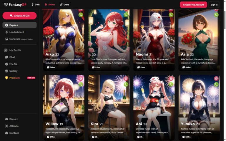 FantasyGF Anime Katalog mit Aiko Naomi Aria Willow