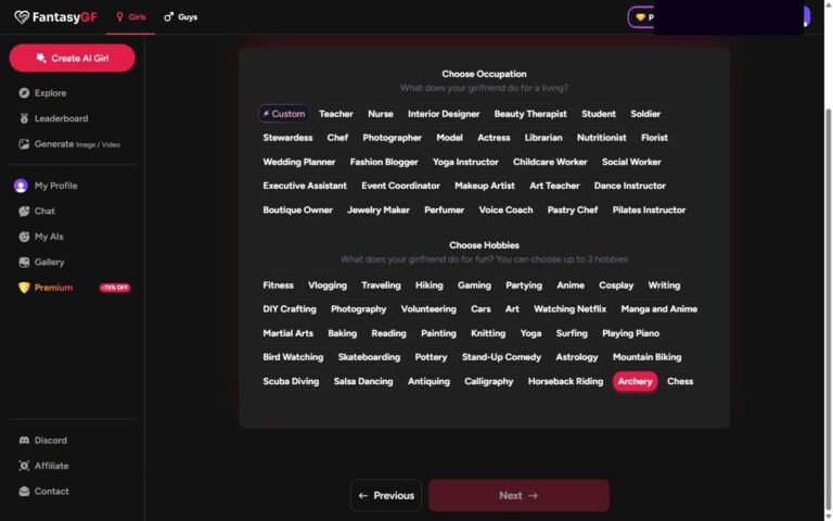 FantasyGF Builder Stufe 6 Occupation Hobbies
