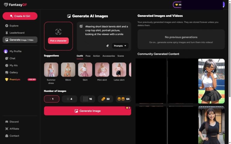 FantasyGF Image Generator UI mit Suggestions