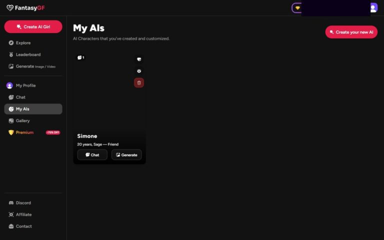 My AIs auf FantasyGF mit Simone-Karte