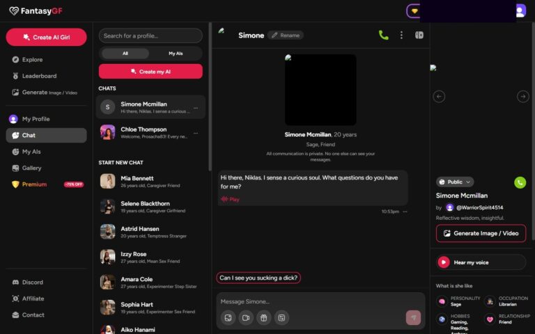 Simone Chat mit Opening Message und Nickname Niklas