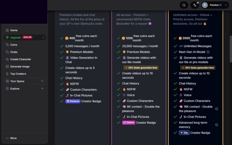 Feature-Vergleich zwischen Premium, Deluxe und Elite