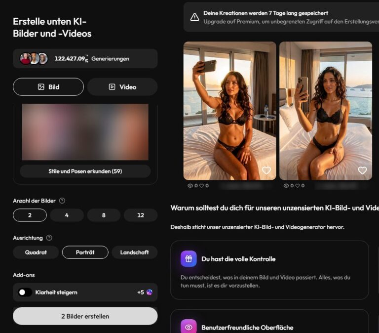 Bildgenerator von Joi AI mit zwei Bildern von Mila in schwarzer Spitzenwäsche