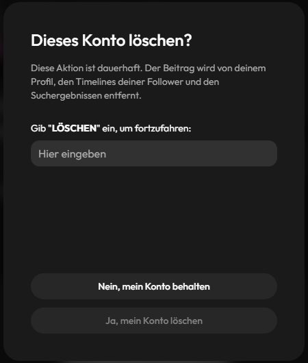 Konto löschen bei Joi AI: zur Bestätigung LÖSCHEN eintippen