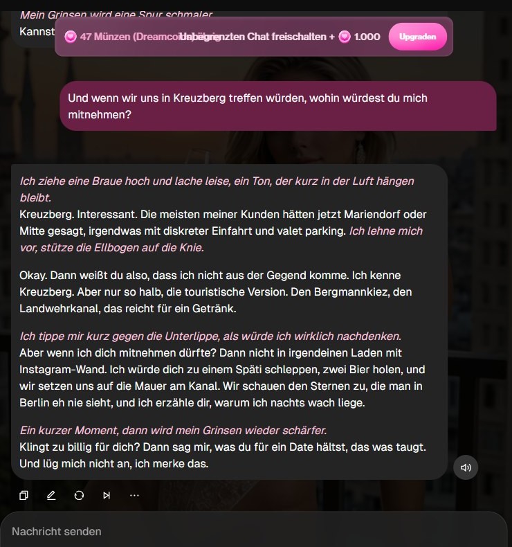 Chat mit Phoenix auf OurDream AI auf Deutsch über ein Date in Kreuzberg
